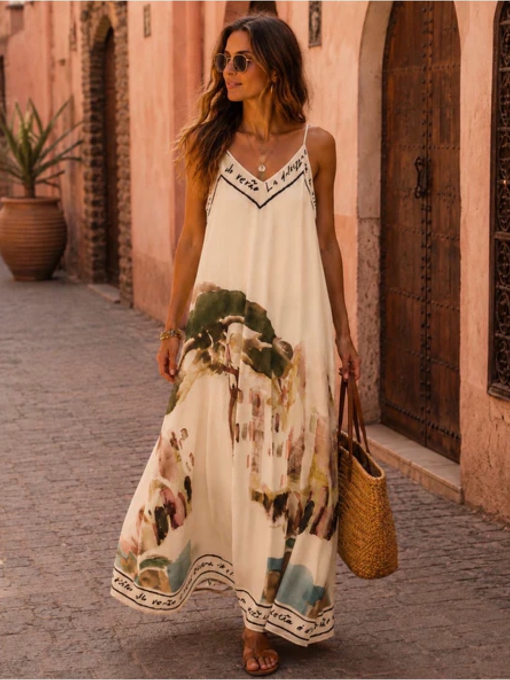 Beautiful summer dress with fun print. One size fits S-L